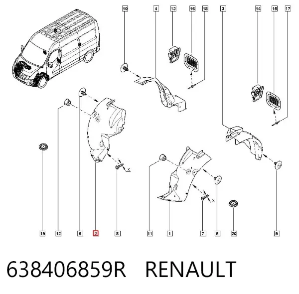 Подкрылок крыла переднего правый передний 638406859R Renault (RVI)