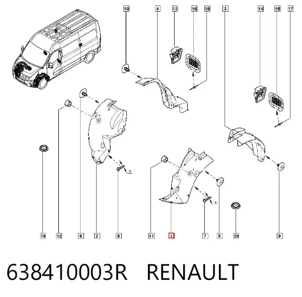Подкрылок крыла переднего левый передний 638410003R Renault (RVI)