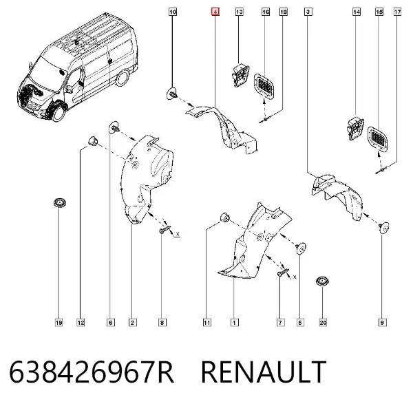 Подкрылок крыла переднего правый задний 638426967R Renault (RVI)