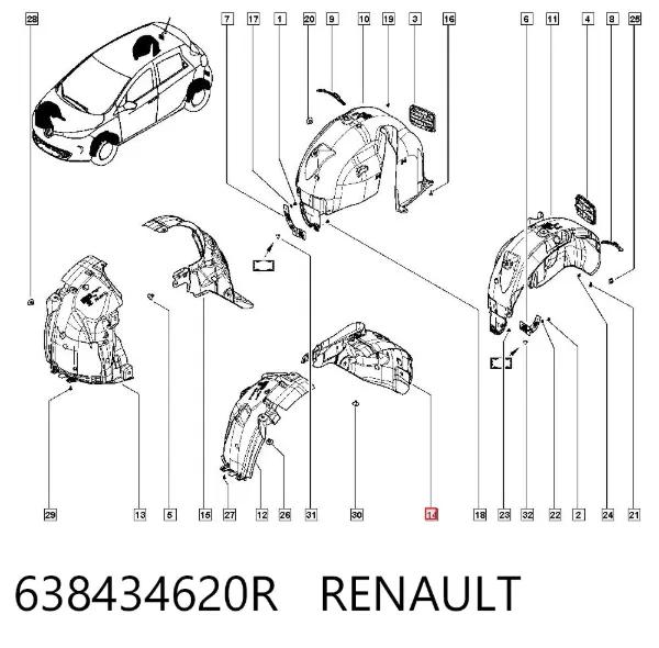 Подкрылок крыла переднего левый задний 638434620R Renault (RVI)