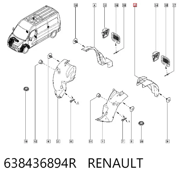 Подкрылок крыла переднего левый задний 638436894R Renault (RVI)