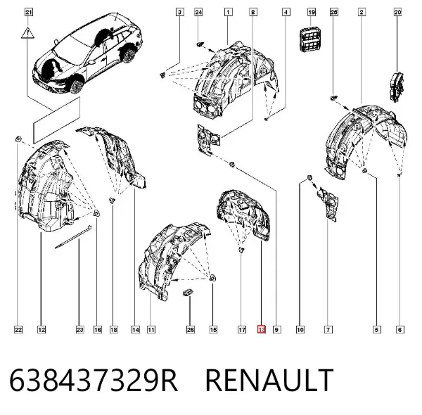 Подкрылок крыла переднего левый задний 638437329R Renault (RVI)