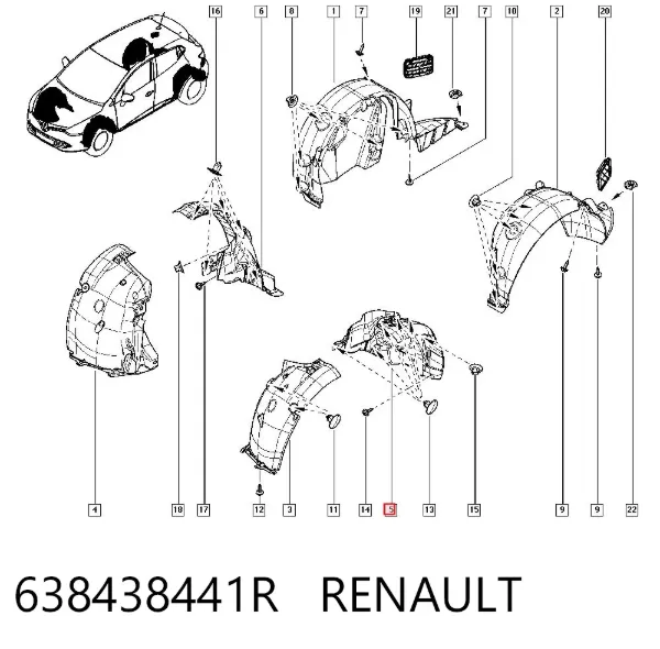 Подкрылок крыла переднего левый задний 638438441R Renault (RVI)