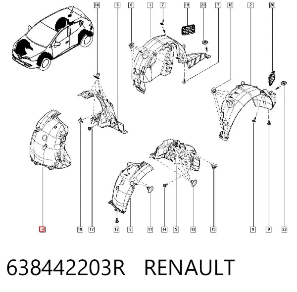 Подкрылок крыла переднего правый передний 638442203R Renault (RVI)
