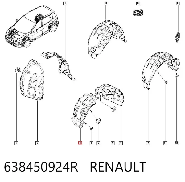 Подкрылок крыла переднего левый передний 638450924R Renault (RVI)