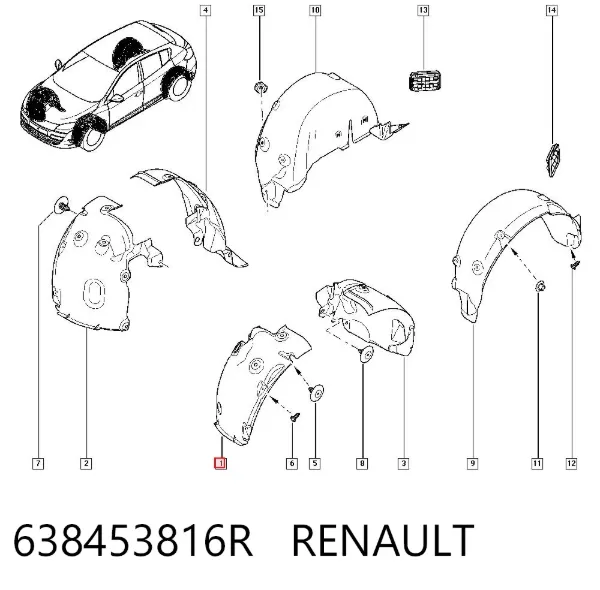 Подкрылок крыла переднего левый передний 638453816R Renault (RVI)