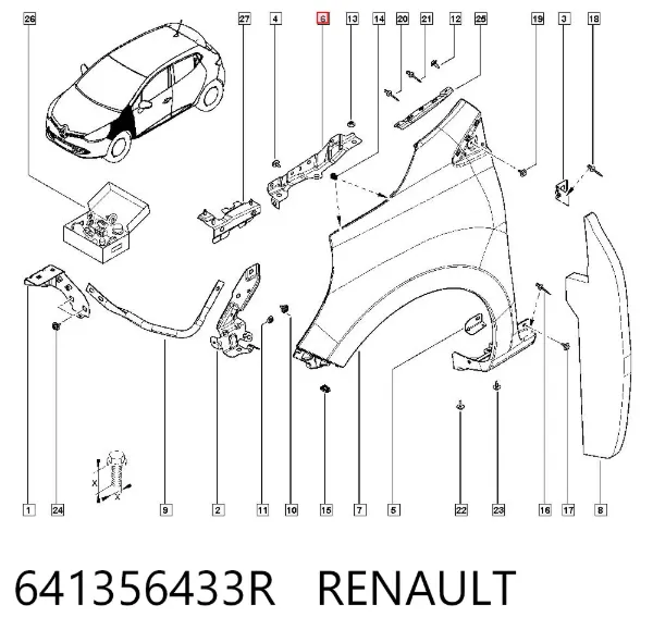 Кронштейн крепления крыла  переднего левого верхний 641356433R Renault (RVI)