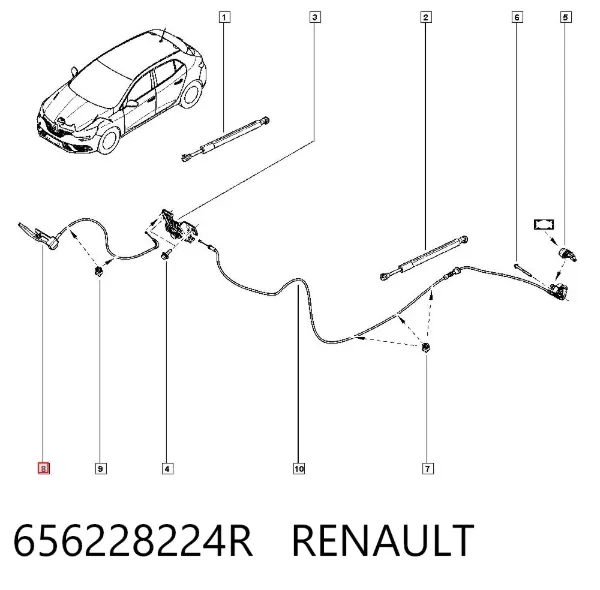 Трос открывания капота передний 656228224R Renault (RVI)