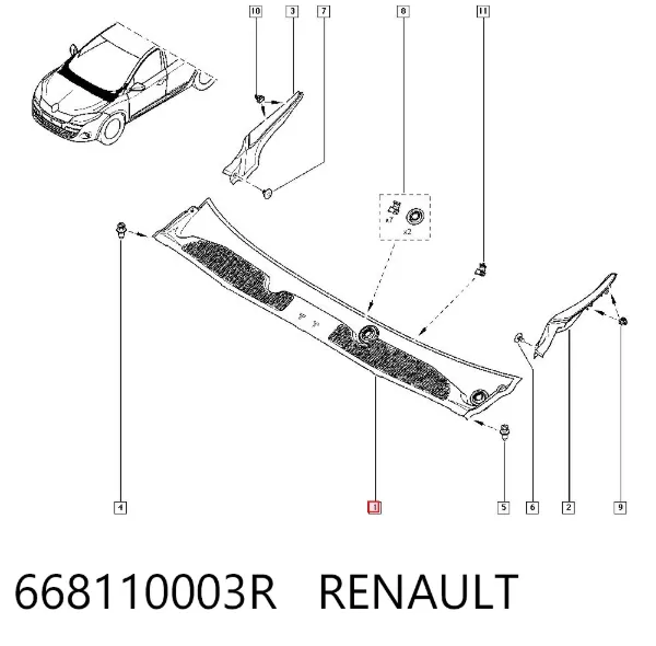 Водосток лобового стекла, жабо 668110003R Renault (RVI)