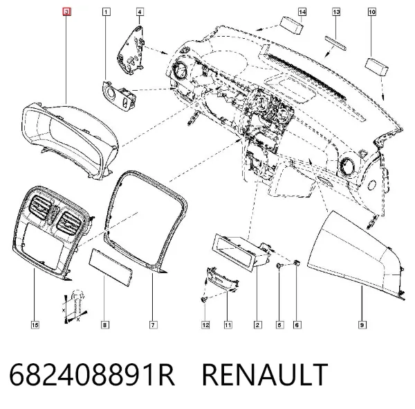 Облицовка щитка приборов "торпедо" 682408891R Renault (RVI)