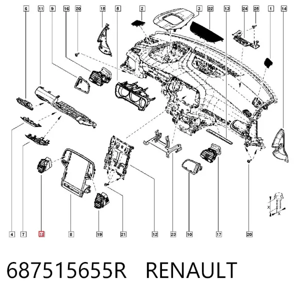 Решетка вентиляции салона на "торпедо" 687515655R Renault (RVI)