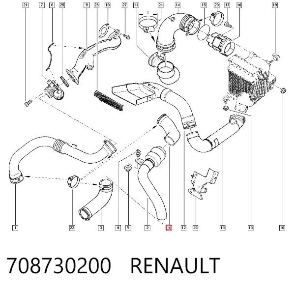 Патрубок интеркулера 708730200 Renault (RVI)
