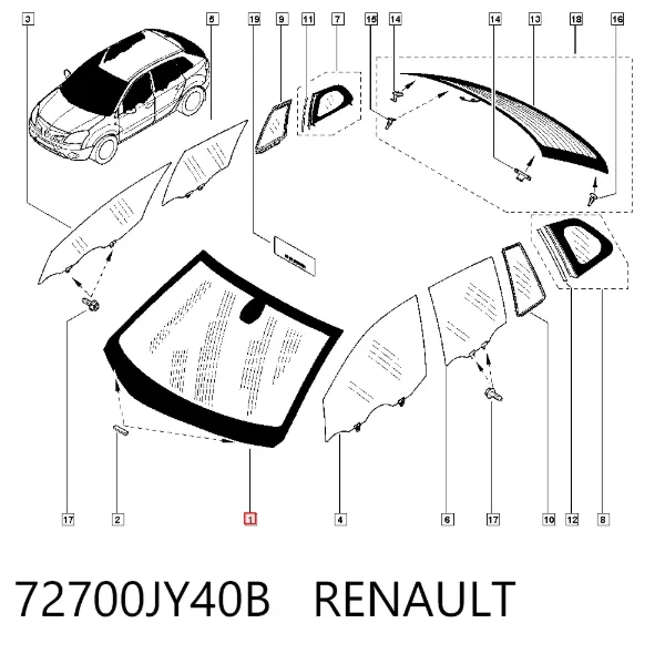 Лобовое стекло 72700JY40B Renault (RVI)