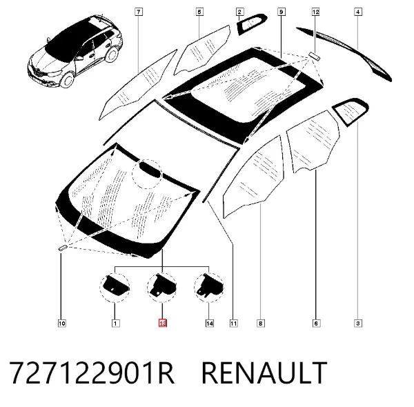 Лобовое стекло 727122901R Renault (RVI)
