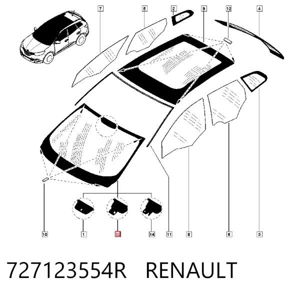 Лобовое стекло 727123554R Renault (RVI)