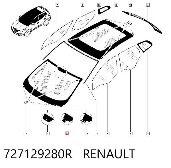Лобовое стекло 727129280R Renault (RVI)