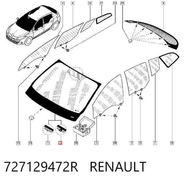 Лобовое стекло 727129472R Renault (RVI)