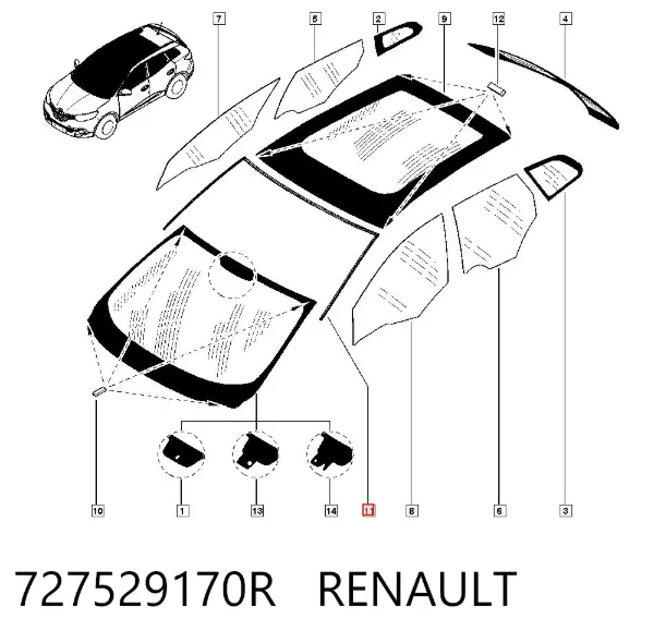 Уплотнитель лобового стекла 727529170R Renault (RVI)