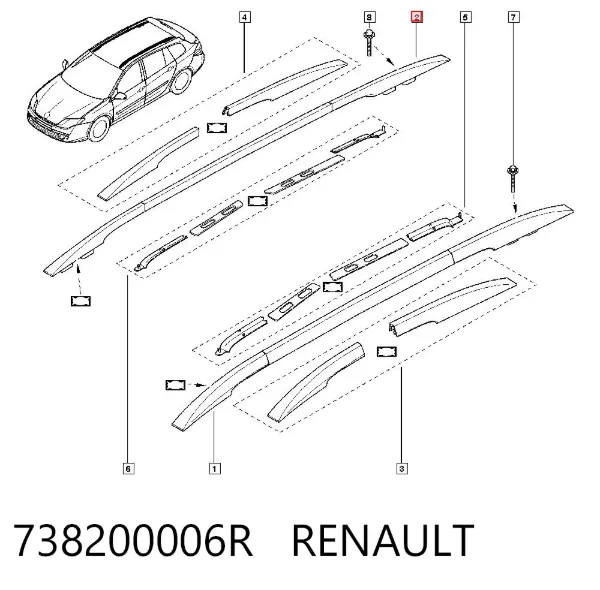 Рейлинг крыши правый 738200006R Renault (RVI)