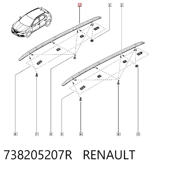 Рейлинг крыши правый 738205207R Renault (RVI)