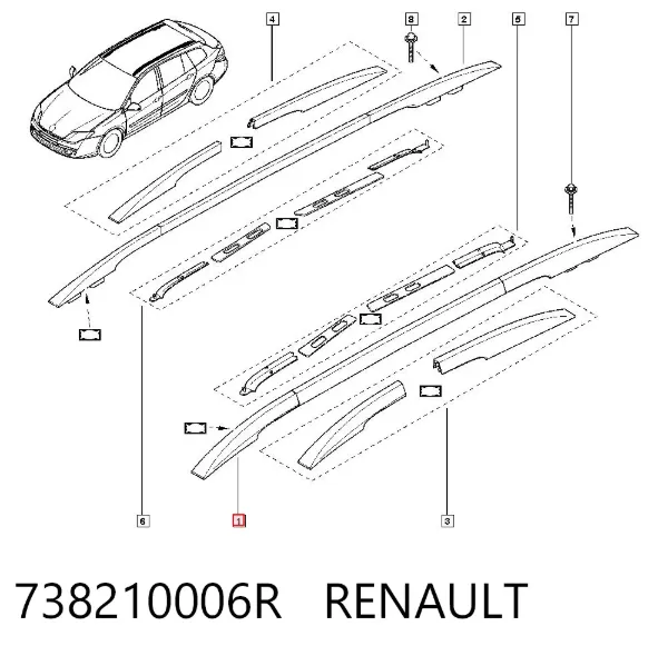Рейлинг крыши левый 738210006R Renault (RVI)