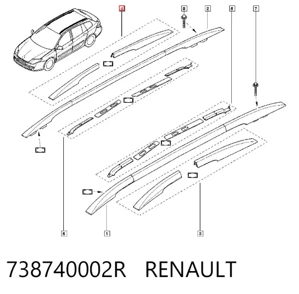 Заглушка рельсы (рейлинга) багажника крыши правая 738740002R Renault (RVI)