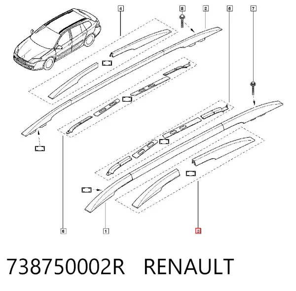 Заглушка рельсы (рейлинга) багажника крыши левая 738750002R Renault (RVI)