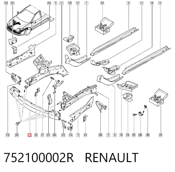 Усилитель переднего бампера 752100002R Renault (RVI)