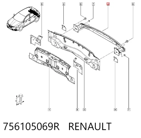 Усилитель заднего бампера 756105069R Renault (RVI)