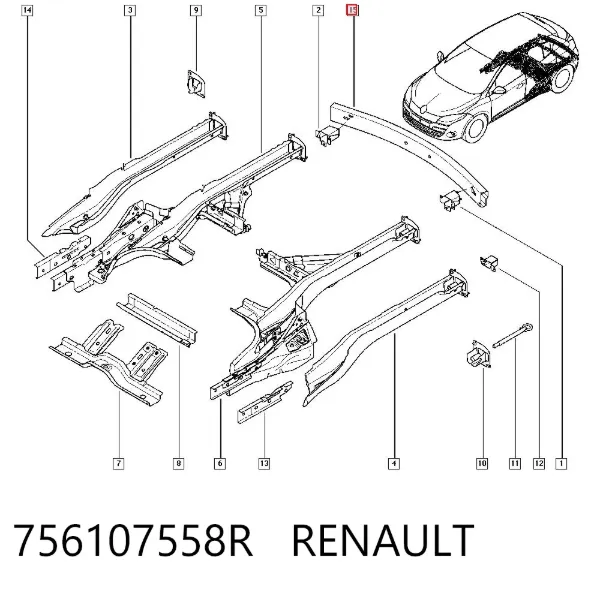 Усилитель заднего бампера 756107558R Renault (RVI)