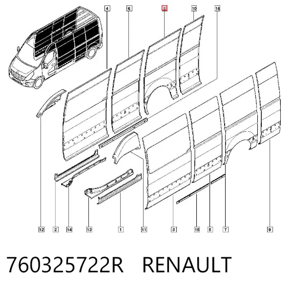 Боковина кузова правая 760325722R Renault (RVI)