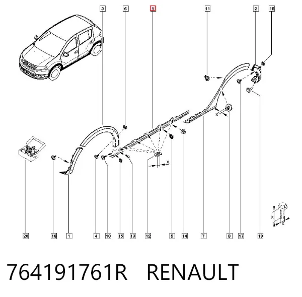 Накладка (молдинг) порога наружная левая 764191761R Renault (RVI)