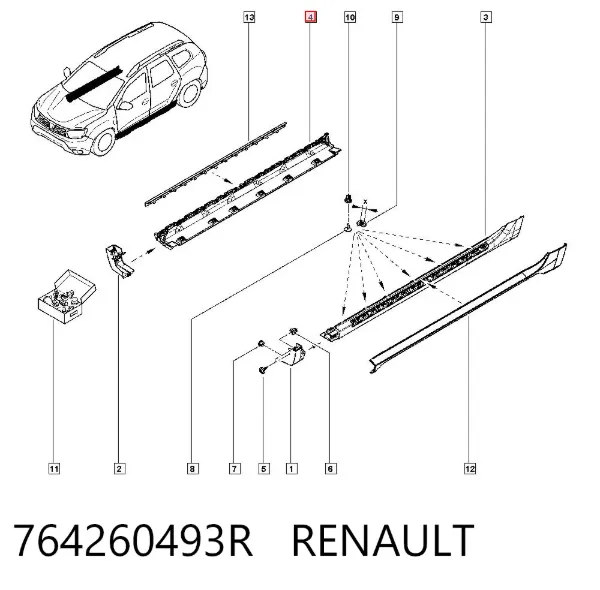 Накладка (молдинг) порога наружная правая 764260493R Renault (RVI)