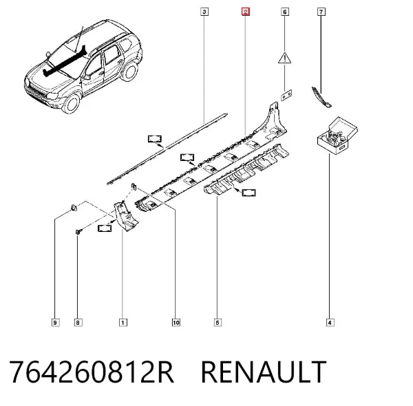 Накладка (молдинг) порога наружная правая 764260812R Renault (RVI)