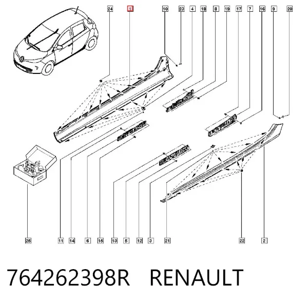 Накладка (молдинг) порога наружная правая 764262398R Renault (RVI)