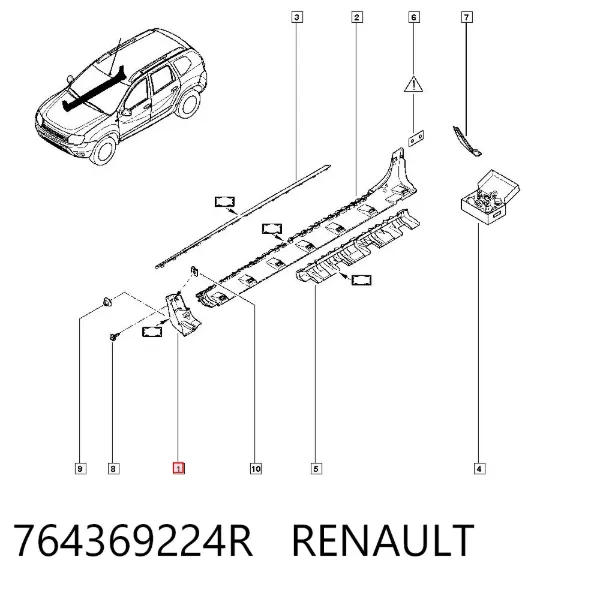 Накладка (молдинг) порога наружная передняя правая 764369224R Renault (RVI)