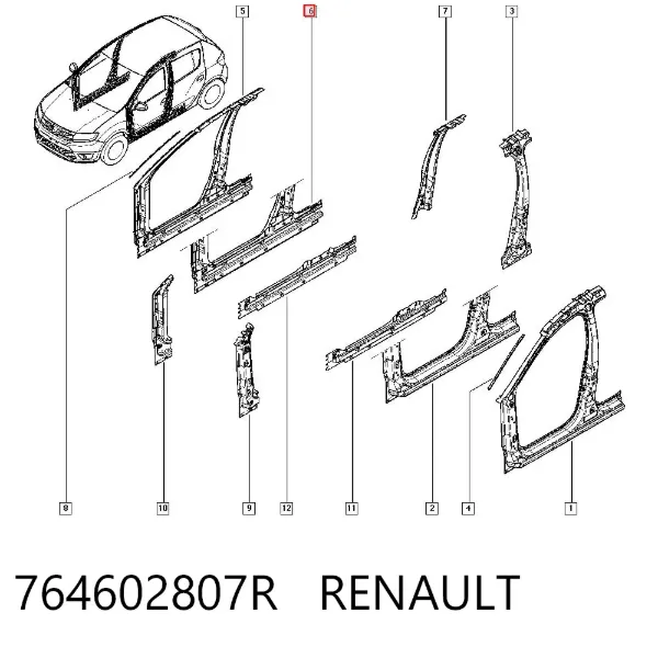 Порог внешний правый 764602807R Renault (RVI)