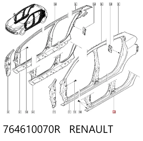 Порог внешний левый 764610070R Renault (RVI)