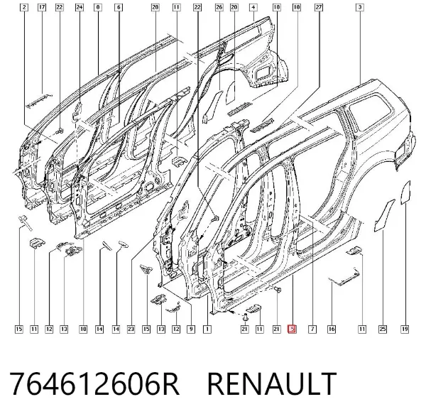 Порог внешний левый 764612606R Renault (RVI)