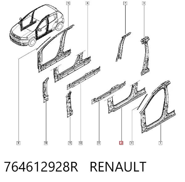 Порог внешний левый 764612928R Renault (RVI)