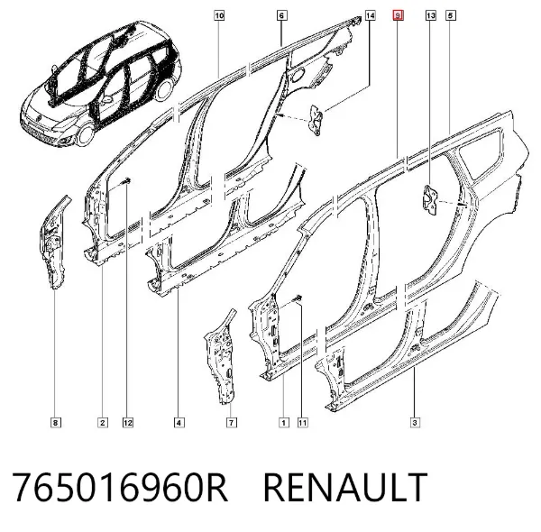 Стойка кузова центральная левая 765016960R Renault (RVI)
