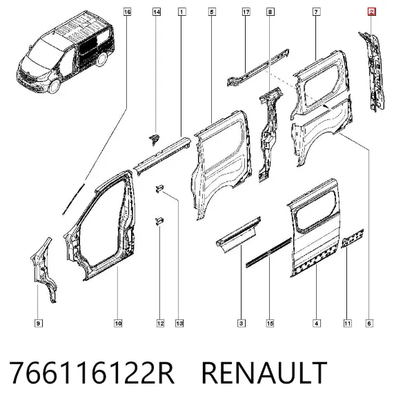 Накладка стойки кузова внешняя задняя левая 766116122R Renault (RVI)