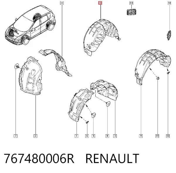 Подкрылок задний правый 767480006R Renault (RVI)