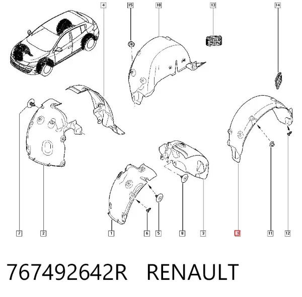 Подкрылок задний левый 767492642R Renault (RVI)