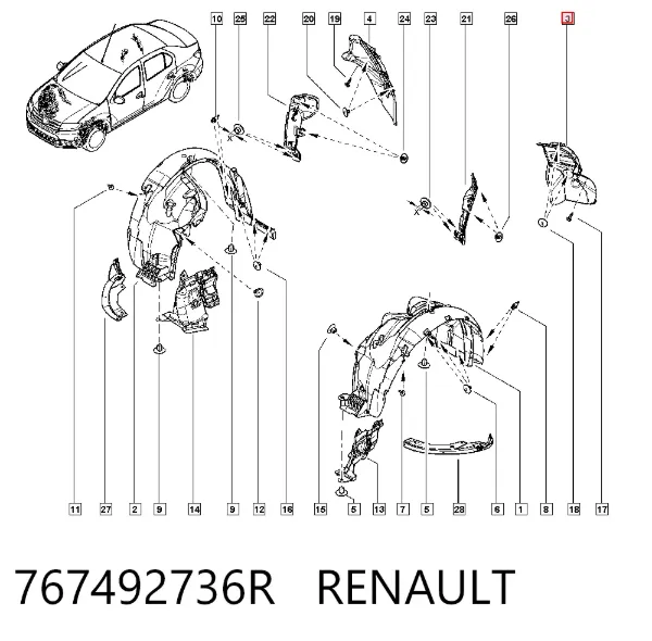 Подкрылок крыла заднего левый задний 767492736R Renault (RVI)