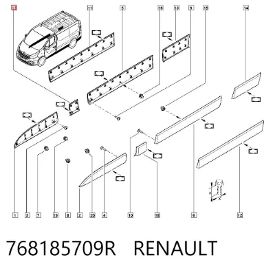 Накладка стойки кузова внешняя передняя правая RENAULT 768185709R