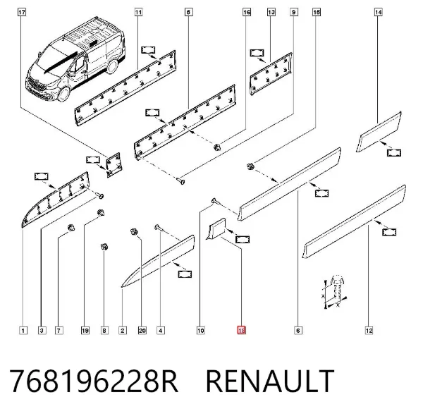 Накладка стойки кузова внешняя передняя левая 768196228R Renault (RVI)