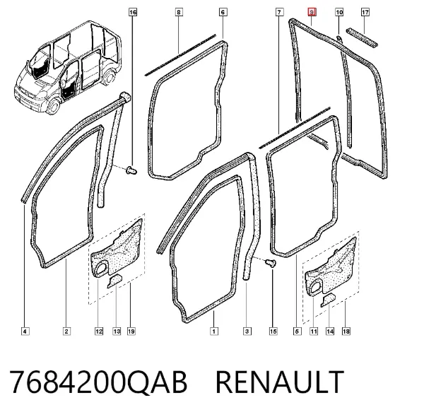 Уплотнитель двери задней (на кузове) 7684200QAB Renault (RVI)