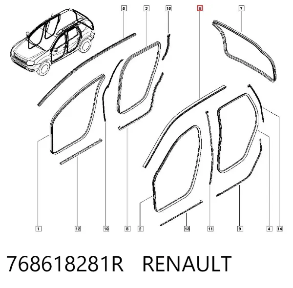 Уплотнитель двери передней левой (на кузове) 768618281R Renault (RVI)