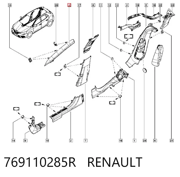 Обшивка стойки кузова внутренняя передняя правая 769110285R Renault (RVI)